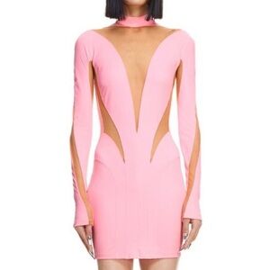 Mugler Dresses Mugler H&M Pink Mesh-Paneled Mini Dress Small